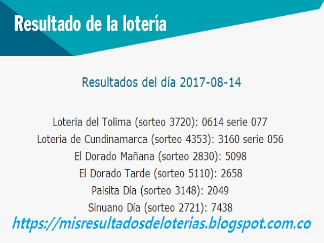 Como jugo la lotería anoche - Resultados diarios de la lotería y el chance - resultados del dia 14-08-2017