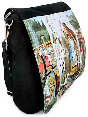 Alice in Wonderland, The Queen of Hearts, three-way print and canvas customised messenger bag