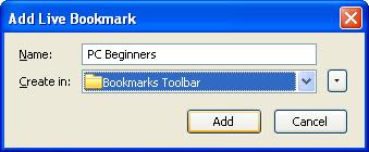 Mozilla Firefox : Add Live Bookmark dialog box