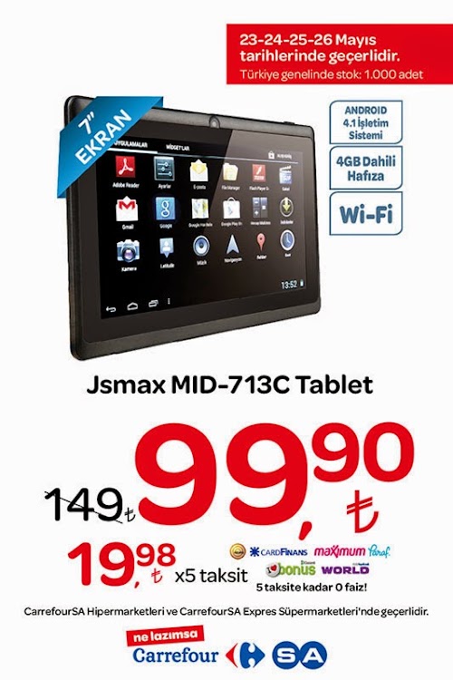 Carrefour'da Jsmax MID-713C Tablet 99,00 TL