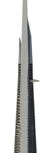 Model of platform and roof structure of Kingdom Tower, world's tallest building under construction in Jeddah, Saubi Arabia