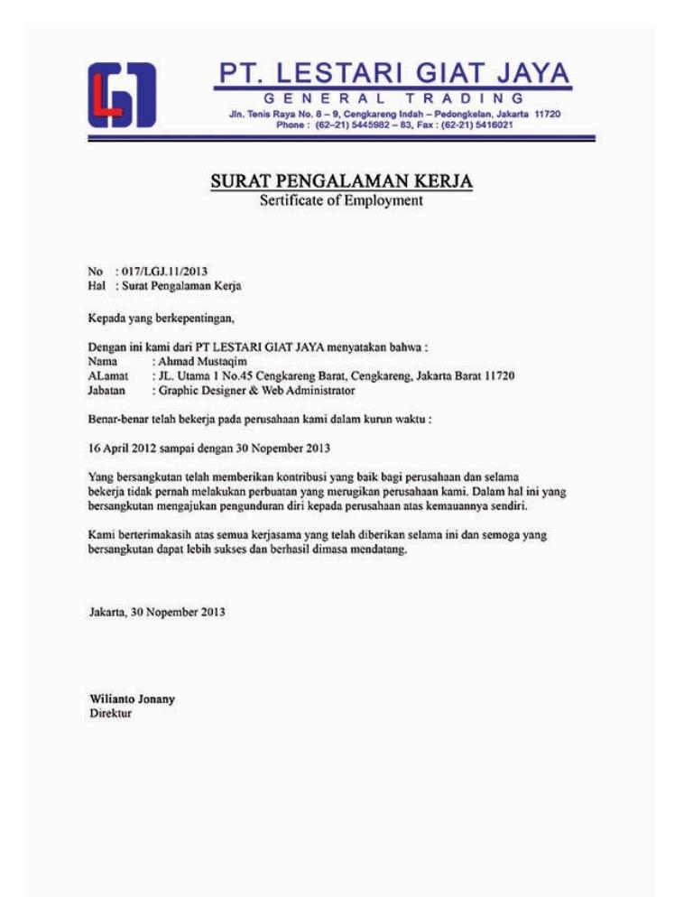 Contoh Surat Pengalaman Kerja yang Benar dan Terbaru 