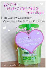 You're Awesomesauce, Valentine - Non-Candy Applesauce Pouch Classroom Valentine Idea + Free Printable at directorjewels.com