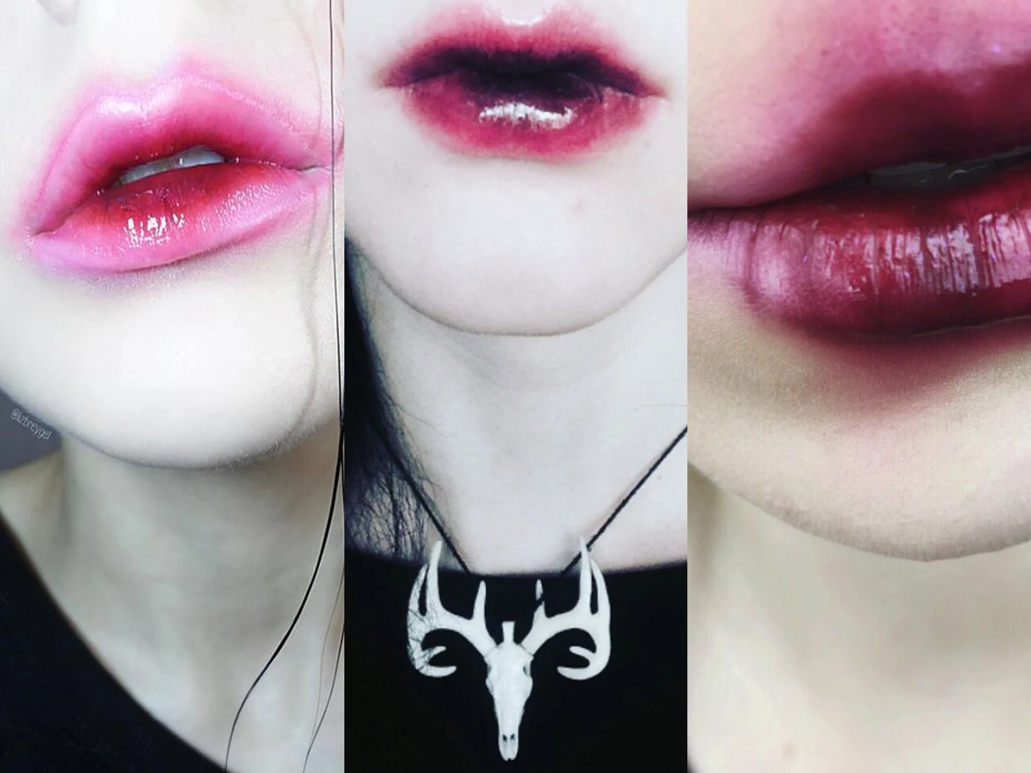 beauty collage with three soul eater lip makeup looks