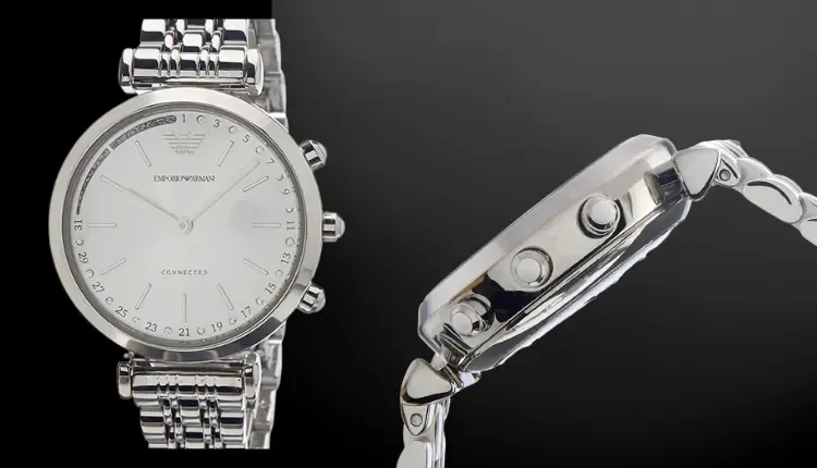 Emporio Armaniwatch for ladies front and side image showing the design of the watch