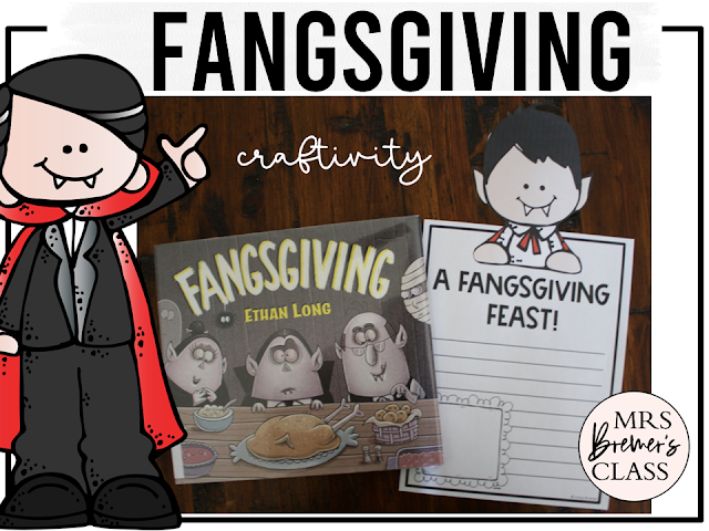 Fangsgiving book activities unit with printables, literacy companion activities, reading worksheets, and a craft for Thanksgiving in Kindergarten and First Grade