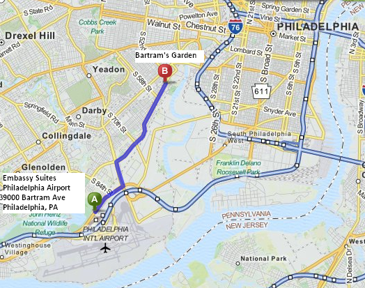 Embassy Suites Philadelphia Airport is 4 miles or 9 minutes from Bartram's Garden