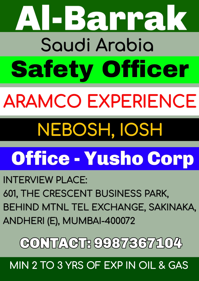 Large number of vacancies for Safety Officers Gulf Countries- 1 Lakh+Salary