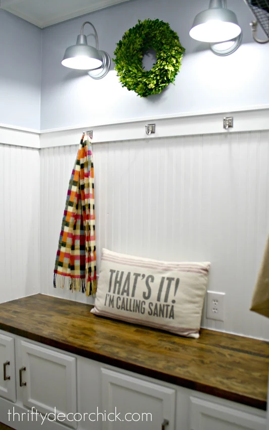 white beadboard mud room