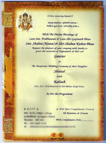 hindu wedding card contents