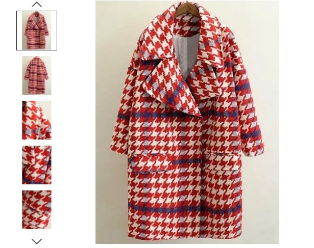 Woolen Houndstooth Cocoon Coat