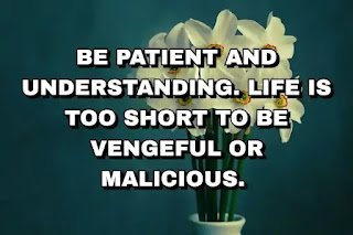 Be patient and understanding. Life is too short to be vengeful or malicious.