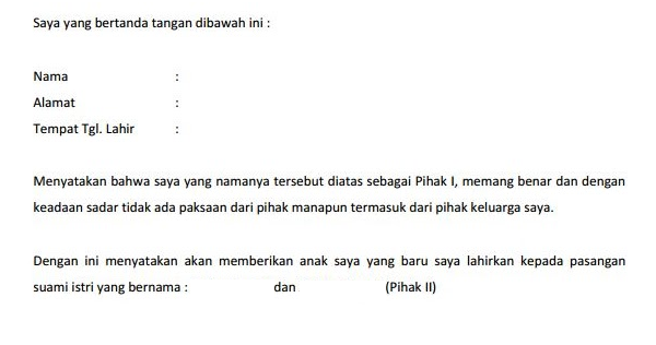 Contoh Surat Perjanjian Hak Adopsi Anak Baru Lahir Aneka Contoh Surat Yang Baik Dan Benar