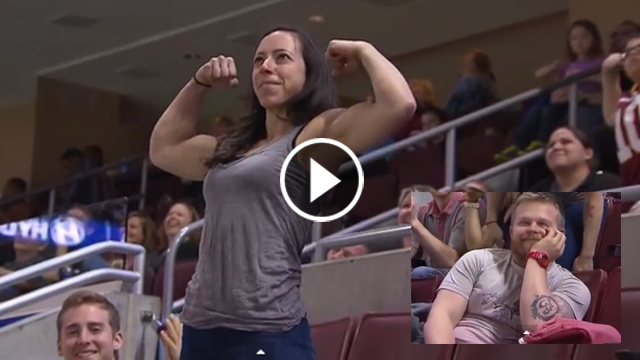 Guy Gets Embarrassed By Jacked Woman While Posing For The Flex Cam