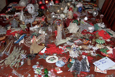 tree ornaments waiting to be packed away