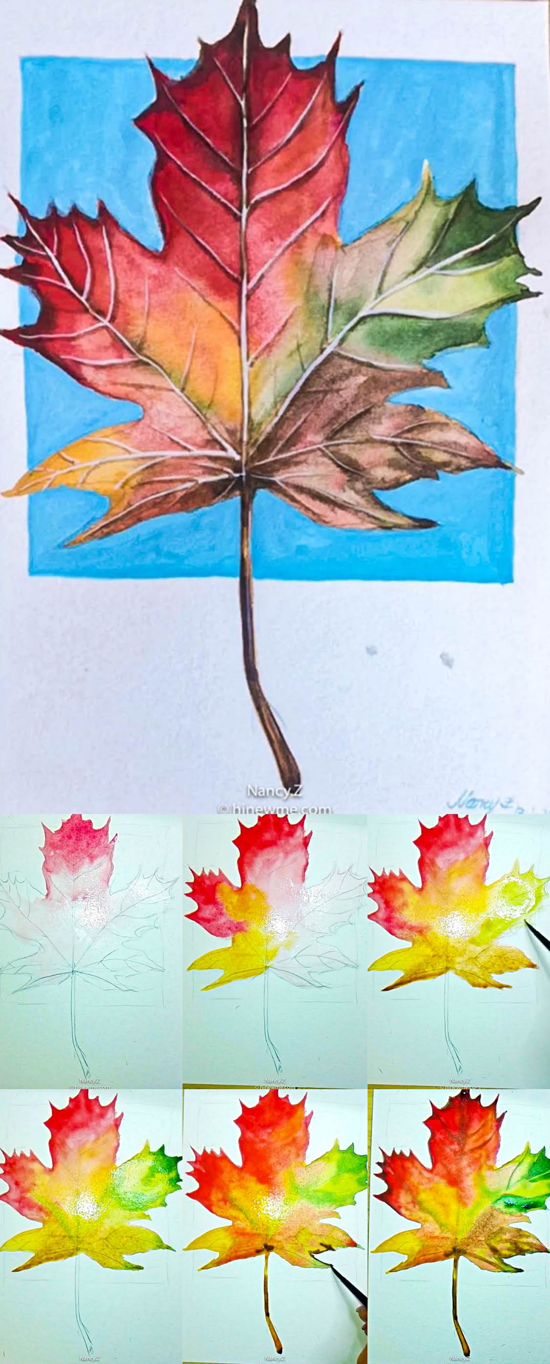 2How to draw an autumn maple leaf step by step tutorial, come to see my online web class