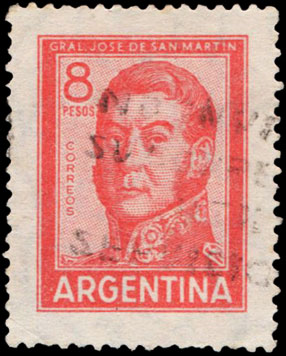 Argentine Postage Stamp AR-695B José de San Martín 8 pesos 1965
