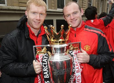 Paul Scholes Wayne Rooney Manchester United Champions Barclays Premier League Parade