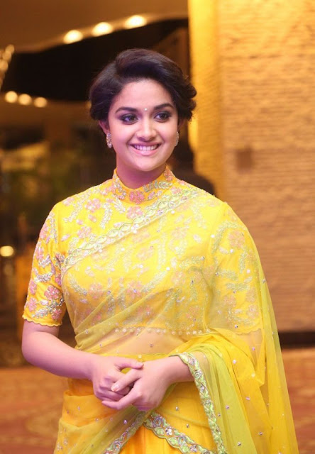 keerthi suresh latest images in yellow saree