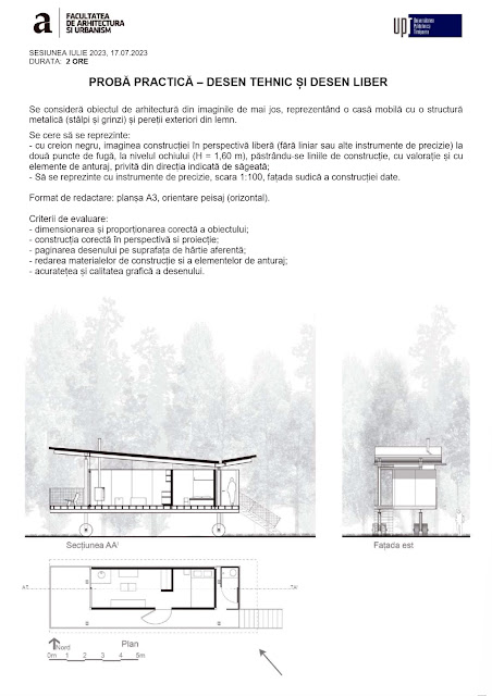 Subiecte examen de admitere Facultatea de Arhitectura si Urbanism – Universitatea Politehnica Timișoara – 2023