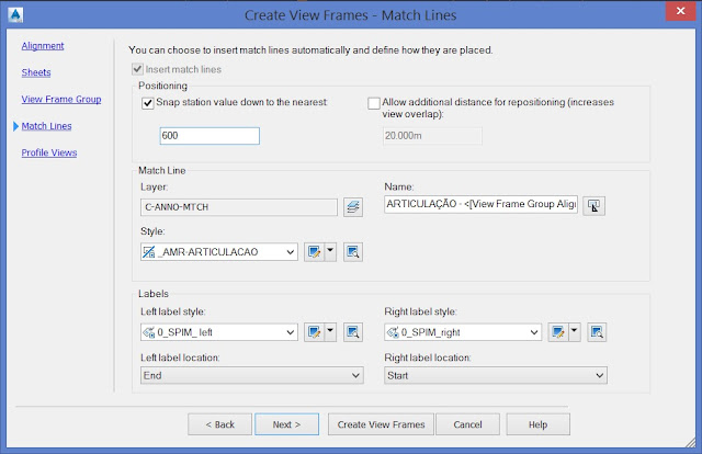 Configuração das view frames - passo 4