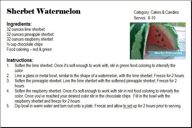 Fluster Buster: Ice Cream Recipe - Sherbet Watermelon