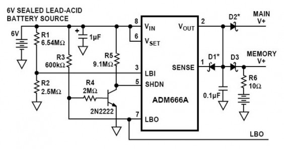Low Battery Disconnect and Memory Backup Circuit in the ADM666A Application Note