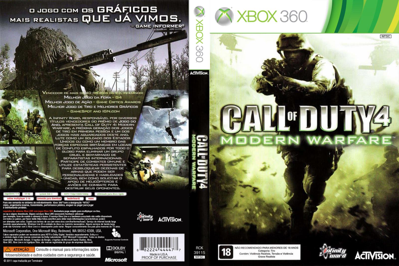 Kit 2 Jogos para Xbox 360 Originais, Batllefield 4, Call Of Duty 4 Modern  Warfare, Jogo de Videogame Xbox 360 Ea / Activision Usado 82638386