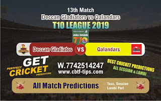 Who will win Today T10 League 2019, 13th Match Qal vs Deg, 100% Sure Prediction