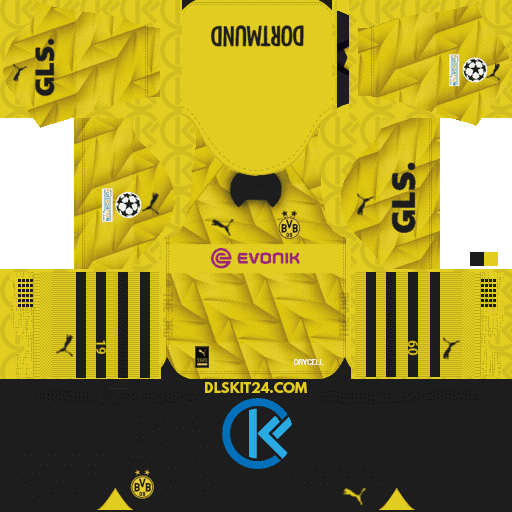 Borussia Dortmund Kits 2023-2024 Puma UEFA Champions League - Dream League Soccer Kits 2024 (Home)