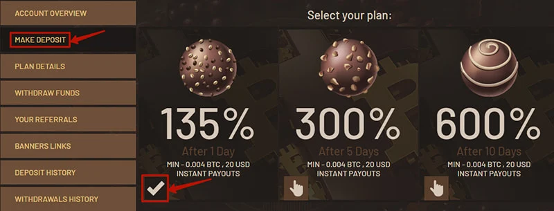 Создание депозита в ChocoBit