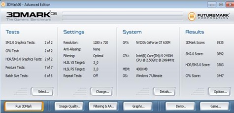 Lenovo IdeaPad z470 benchmark. 3dmark06