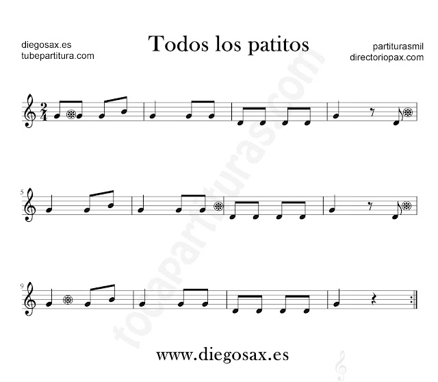 PARTITURA Y LETRA DE LA CANCIÓN INFANTIL POPULAR TODOS LOS PATITOS