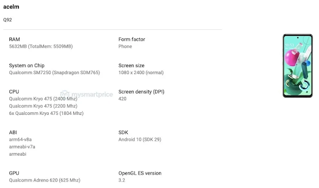تم إدراج طراز LG Q92 5G في قائمة Google Play Console