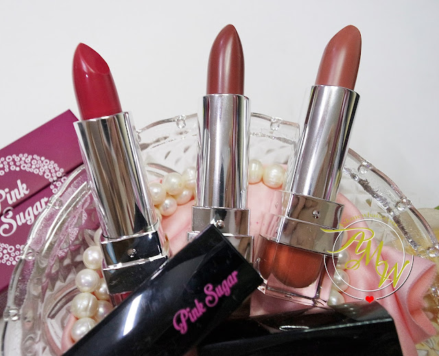 a photo of Pink Sugar Creamy Matte Lipsticks review in shades Heartbreaker, French Kiss and Breakfast in Bed.