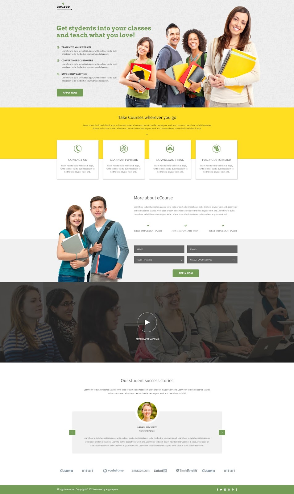 Wordpress Landing Pages Templates: Landing Page for ECourse Html Wordpress  Theme Template