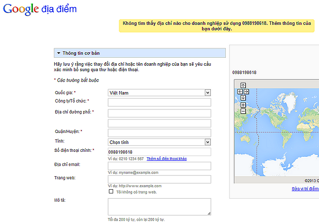 tao dia diem google map