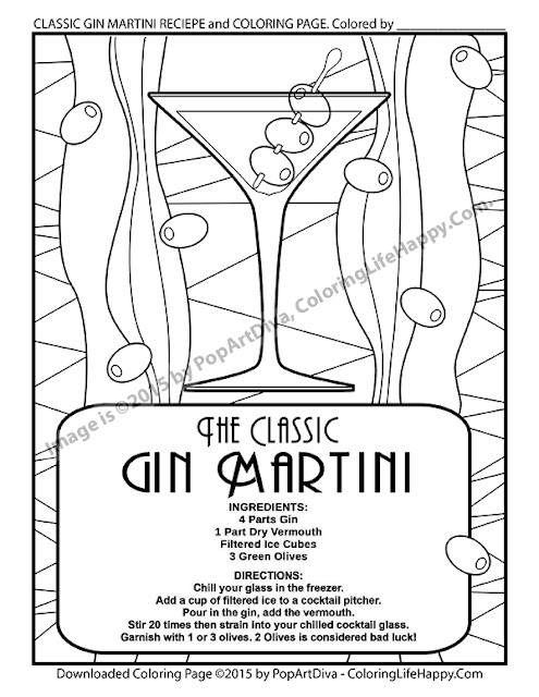 Download Coloring Life Happy: PRINTABLE COLORING PAGE - GIN COCKTAIL with RECIPE