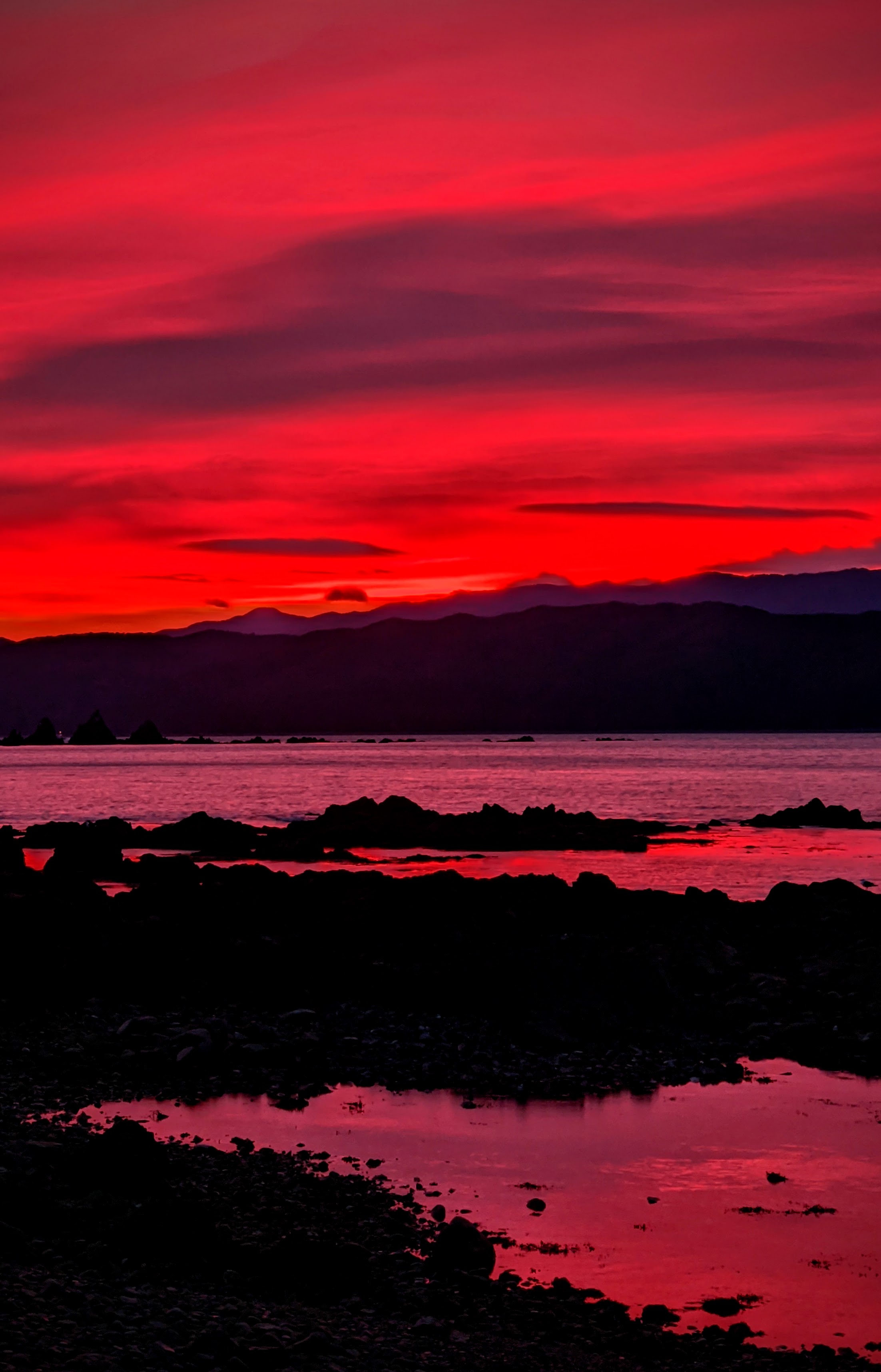 A very very red sunrise over Breaker Bay