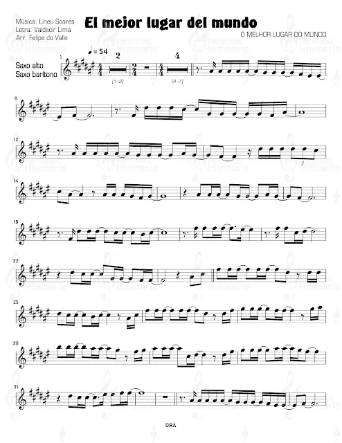 El mejor lugar del mundo | O melhor lugar do mundo | The best place in the world | Partitura gratis para saxofón alto + barítono