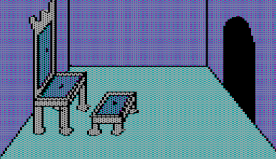 Image from the Sierra game, The Wizard and the Princess (1980).  It shows a small throne room.