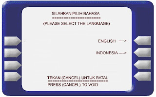Masukkan Kartu Mandiri Anda dan pilih bahasa yang akan Anda gunakan. Misalkan Bahasa Indonesia.