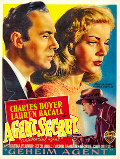 AGENT SECRET / GEHEIM AGENT. Bélgica. Cartel: 36 x 46 cms. Imprenta: Les Ateliers M. Panneels, Bruselas. AGENTE CONFIDENCIAL. Confidential Agent. 1945. Estados Unidos. Dirección: Herman Shumlin. Reparto: Charles Boyer, Lauren Bacall, Victor Francen, Wanda Hendrix, George Coulouris, Peter Lorre, Katina Paxinou, John Warburton, Holmes Herbert, Dan Seymour, Art Foster, Miles Mander, Lawrence Grant, Ian Wolfe, George Zucco.