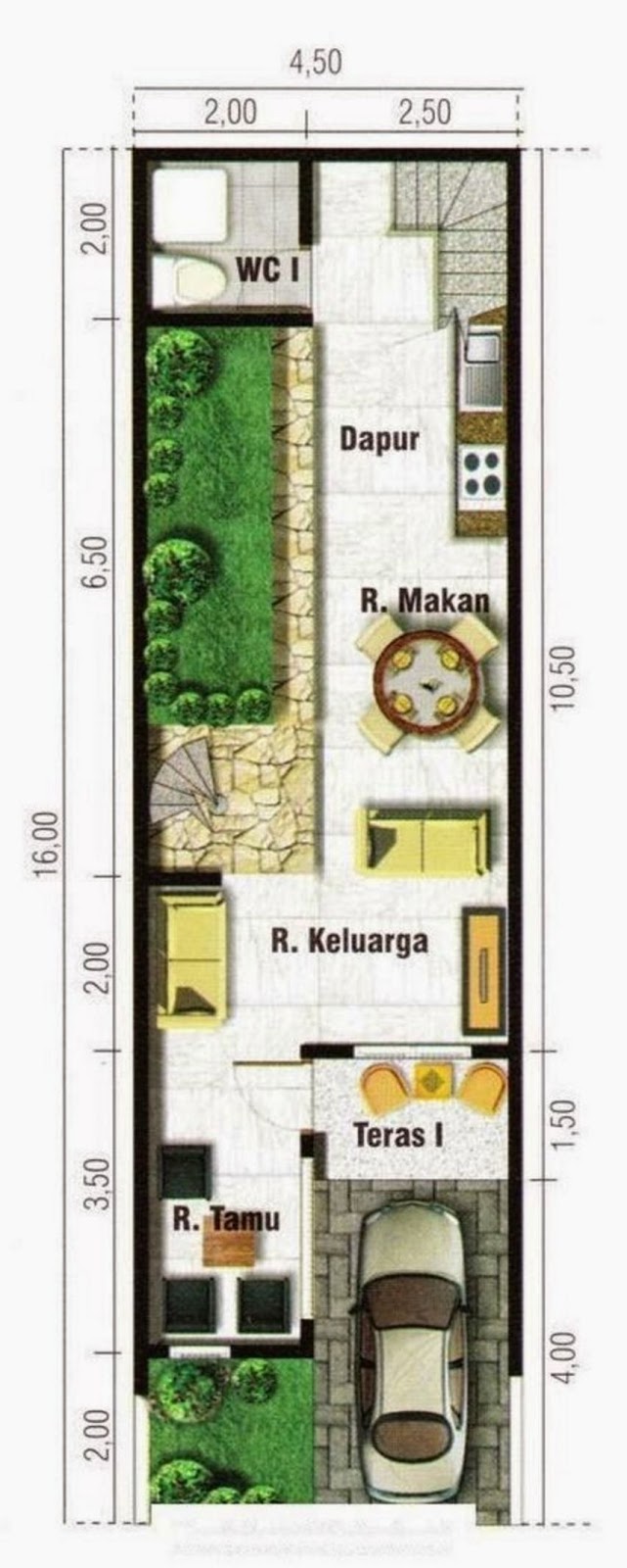 Gambar Denah Rumah Lebar 7 Meter Panjang 15 Meter Sobhome