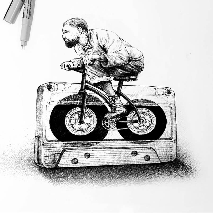 10-The-cassette-bicycle-Ink-DrawingsvAnna-Kocova-www-designstack-co
