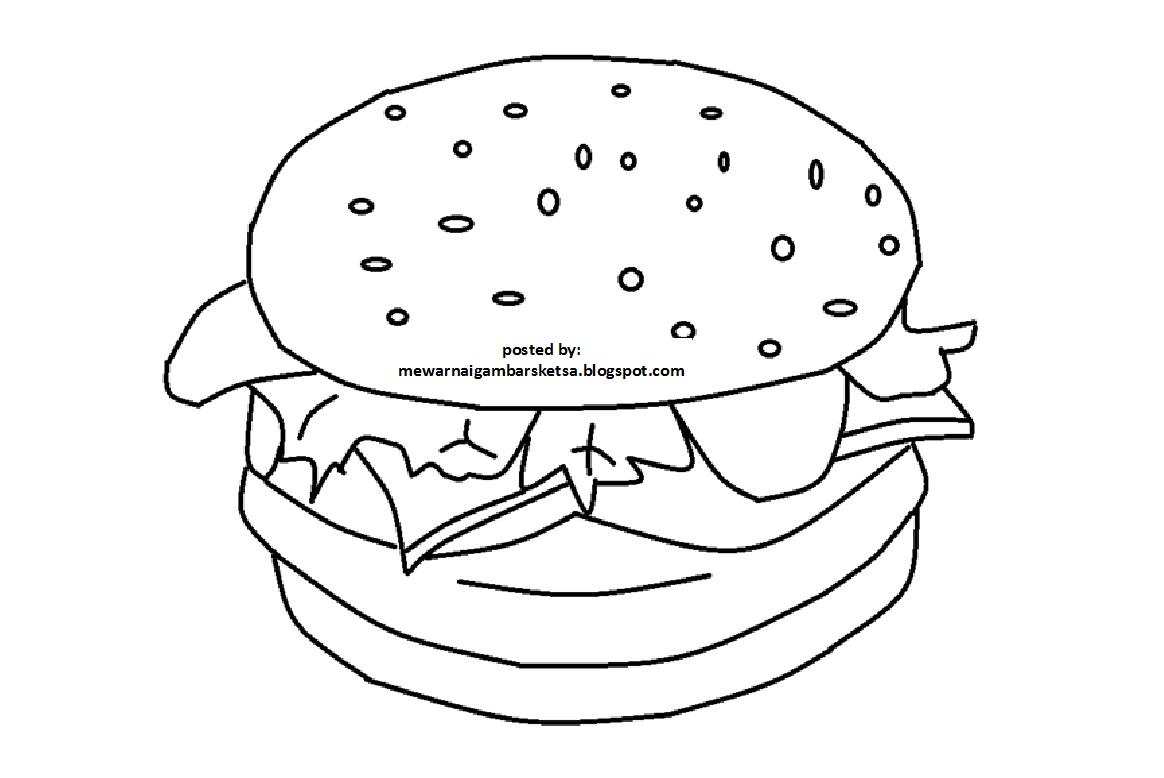 Gambar Mewarnai Gambar Sketsa Hamburger Menggambar Makanan Di