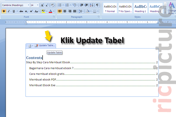 cara buat daftar isi di word