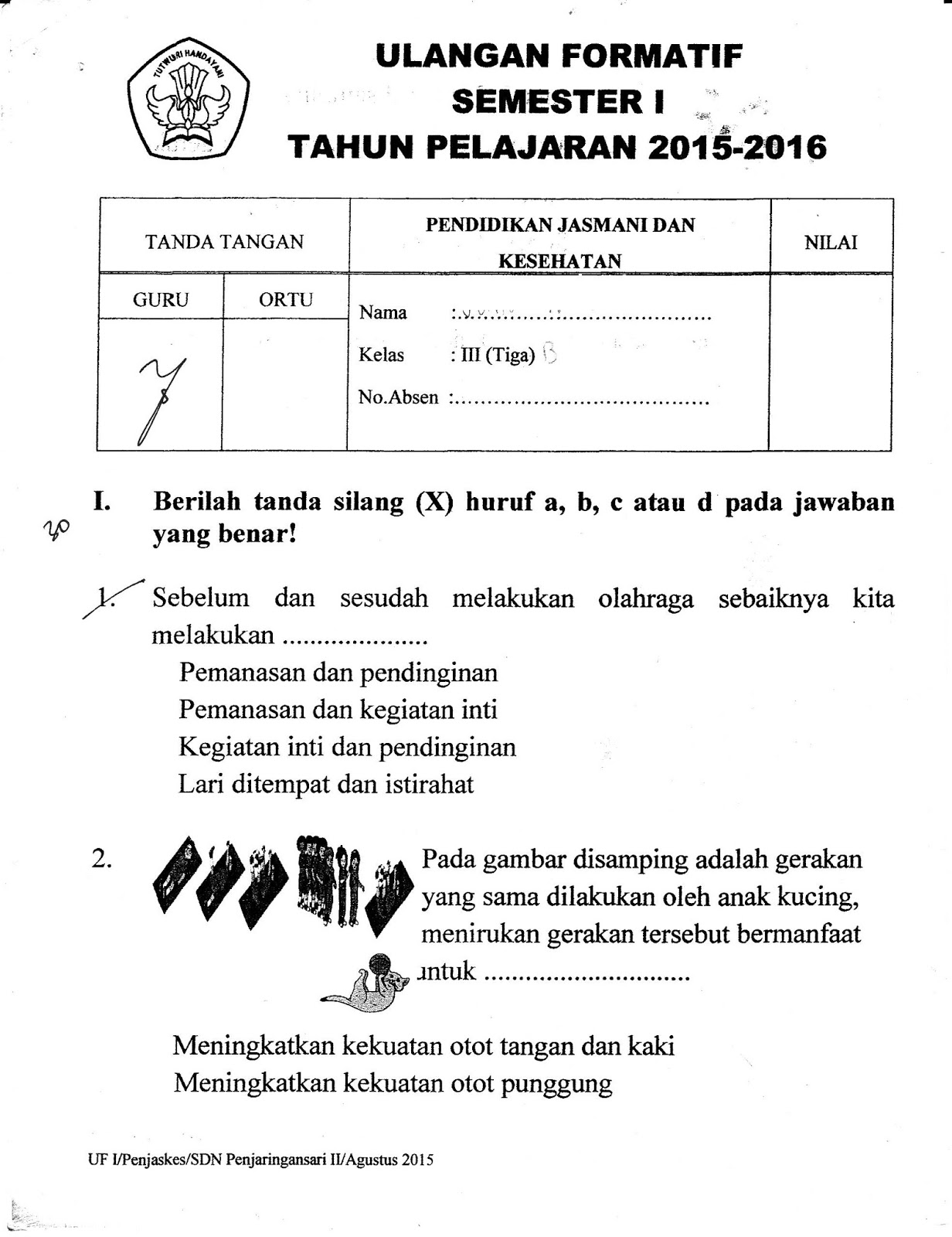 Formatif1 Penjaskes SD Kelas3 Semester Ganjil TA 2015 2016