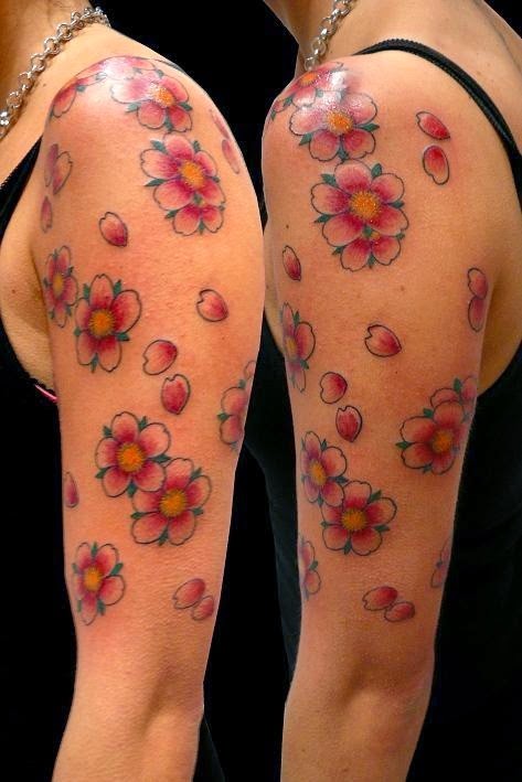 Cherry Tree Flower Tattoos for Sleeve, Women Sleeve Cherry Flower Tattoo, Awesome Flower Cherry Tattoos, Flower, Women, Parts.