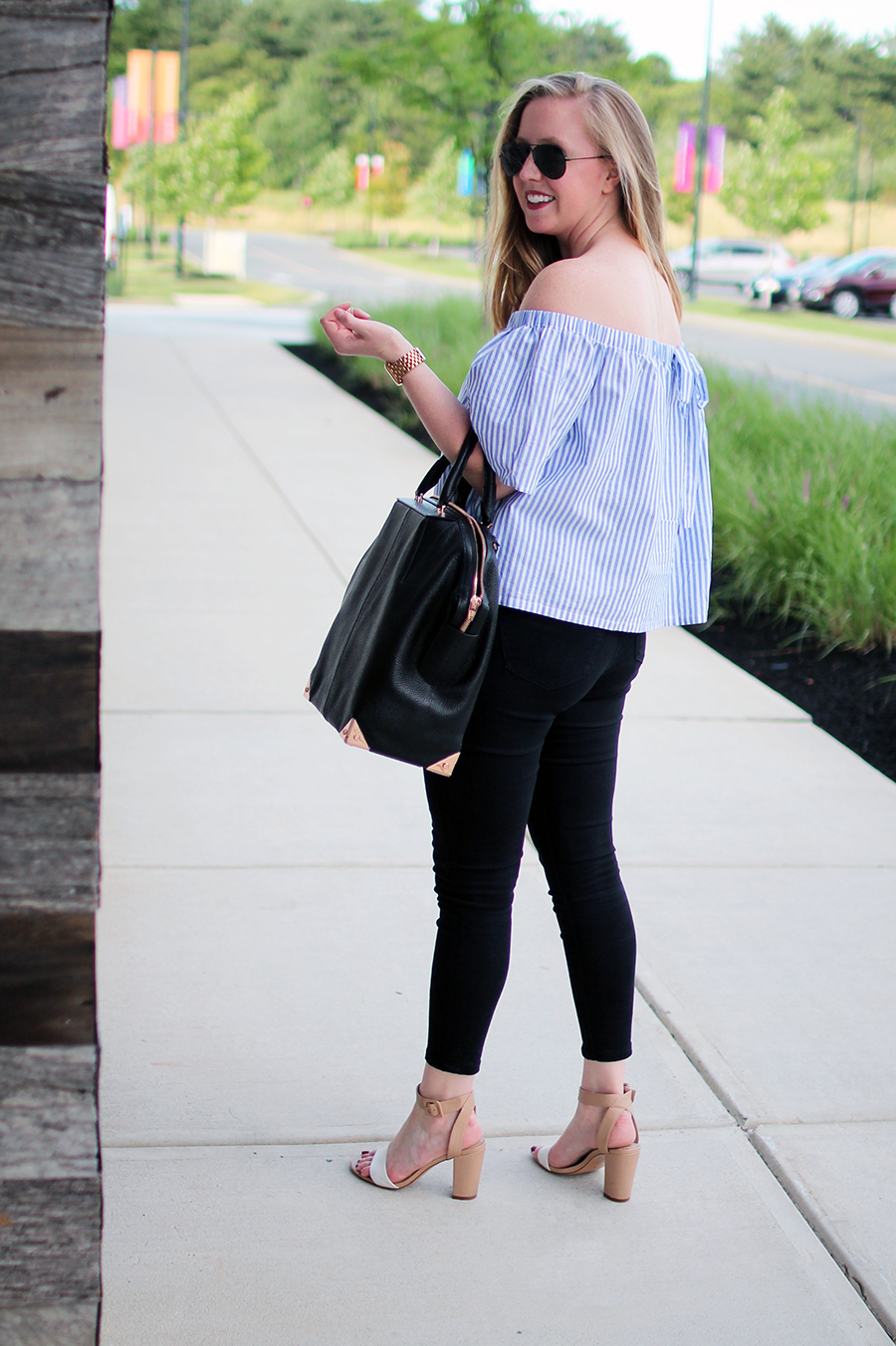 boston blogger looks, boston fashion, market street style blogger, lord and taylor off the shoulder top, highline collective top, 